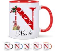 EKAM Personalised Christmas Initial Name Mug with Santa and Festive Decor, Customised Coffee Tea Mug for Family, Friends, Mum, Dad, Kids and Girls (11oz)