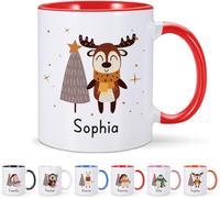 EKAM Personalised Christmas Mug - Add Your Name - with - Cute Reindeer Design Perfect Christmas Mug for Family, Friends, Mum, Dad, Kids and Girls, Tea Coffee Mug (11oz)