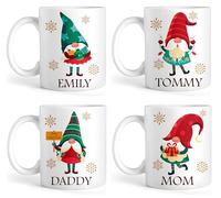EKAM Personalised Christmas Name Mug with Any Name Printed Gonk Gnome Family Customised Gift Tea Coffee Mug Gift for Christmas Day. (11oz)