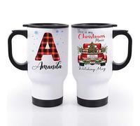 EKAM Personalised Christmas Travel Mug, This is My Christmas Movie Watching Mug with Initial Letter, 14oz Stainless Steel Insulated Travel Tea/Coffee Mug, Gift for Family, Friends, Mum, Dad, Kids