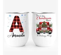 EKAM Personalised Christmas Wine Mug - This is My Christmas Movie Watching Mug Holiday Accent with Initial Letter, Xmas Presents Gifts for Mum Dad Friend Sister Brother - Custom Wine Cup