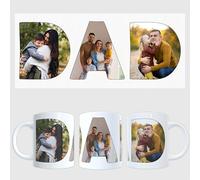 EKAM Personalised DAD Photo Mug - Custom Gift with 3 Photos in DAD Letters - Unique Father’s Day or Birthday Gift for Dad - 11oz Ceramic Coffee Cup