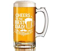 EKAM Personalised Engraved Beer Mug for Dad - Gift for Dad - Custom Name Beer Mug - Engraved Mug Gift on Father’s Day Happy Father’s Day Present for Father (Design 01)