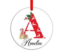 EKAM Personalised Family Christmas Stocking Ornament, Custom Initial Name Ornaments A-Z Monogram Christmas Ornament, Festive Xmas Tree Bauble Keepsake - Ideal