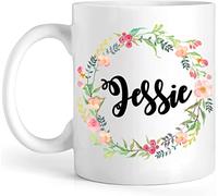 EKAM Personalised Floral Mug with Name, Custom Name Mug, Personalised Mug, Customised Gift for Mum, Dad, Kids, Friends, Girls, Tea Coffee Mug (11oz)
