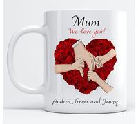 EKAM Personalised Gifts for Mum from Daughter Son, Customised 11oz Ceramic Mug with Heart Flower Hand Holding Cup with Kids Name, Best Mum Gifts for Mothersday, Birthday - Mummy Gift Ideas