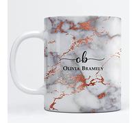 EKAM Personalised Marble Mug Initial with Name - Customised Gift for Mum, Dad, Kids or Girls - Tea Coffee Mug (11oz) (Grey Vein Marble)