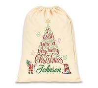 EKAM Personalised Merry Christmas Drawstring Gift Toy Bag Custom Santa Sack With Name, Large 50x75cm Christmas Sack for Gifts, Xmas Eve Drawstring Bag - Xmas Gift Bag for Under Tree (Design 4)