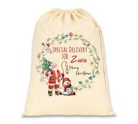 EKAM Personalised Merry Christmas Drawstring Gift Toy Bag Custom Santa Sack With Name, Large 50x75cm Christmas Sack for Gifts, Xmas Eve Drawstring Bag - Xmas Gift Bag for Under Tree (Design 3)