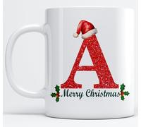 EKAM Personalised Mug Alphabet Letter A - Initial Mug with Letters - 11oz Ceramic Coffee/Tea Cup Gift for Christmas, Birthday, Secret Santa, Mother’s Day or Father’s Day Gift (Black - A)