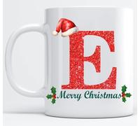 EKAM Personalised Mug Alphabet Letter E - Initial Mug with Letters - 11oz Ceramic Coffee/Tea Cup Gift for Christmas, Birthday, Secret Santa, Mother’s Day or Father’s Day Gift (Black - E)