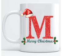 EKAM Personalised Mug Alphabet Letter M - Initial Mug with Letters - 11oz Ceramic Coffee/Tea Cup Gift for Christmas, Birthday, Secret Santa, Mother’s Day or Father’s Day Gift (Black - M)