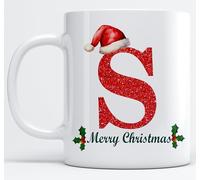 EKAM Personalised Mug Alphabet Letter S - Initial Mug with Letters - 11oz Ceramic Coffee/Tea Cup Gift for Christmas, Birthday, Secret Santa, Mother’s Day or Father’s Day Gift (Black - S)