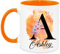 EKAM Personalised Mug, Coloured Inner and Handle Mug Stylish Initial with Name, Gift for Valentine’s, Birthday, Christmas Day for Mom, Dad, Kids, Friends or Girls, 11oz Coffee/Tea Cup (Orange)