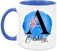 EKAM Personalised Mug, Coloured Inner and Handle Mug Stylish Initial with Name, Gift for Valentine’s, Birthday, Christmas Day for Mom, Dad, Kids, Friends or Girls, 11oz Coffee/Tea Cup (Blue)