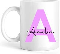 EKAM Personalised Tea Mug - Initial Name Mug 11oz Ceramic White - Gift for Her Him Friend Mom Dad Kids Birthday Valentine’s Day Christmas Day Custom Present (Lilac)
