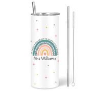 EKAM Personalised Teacher Gift 20oz Stainless Steel Tumbler with Straw & Lid - Custom Name Teacher Appreciation Travel Mug, It Takes a Big Heart to Shape Little Minds Cup, End of School Year Gift