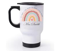 EKAM Personalised Teacher Travel Mug “It Takes a Big Heart to Shape Little Minds” End of School Year Gift Customise with Teacher’s Name - 14oz Stainless Steel Travel Mug Gift for Teachers (Design 04)