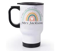EKAM Personalised Teacher Travel Mug “It Takes a Big Heart to Shape Little Minds” End of School Year Gift Customise with Teacher’s Name - 14oz Stainless Steel Travel Mug Gift for Teachers (Design 03)