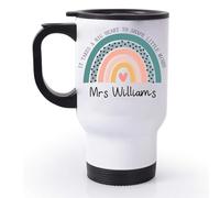 EKAM Personalised Teacher Travel Mug “It Takes a Big Heart to Shape Little Minds” End of School Year Gift Customise with Teacher’s Name - 14oz Stainless Steel Travel Mug Gift for Teachers (Design 02)