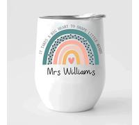 EKAM Personalised Teacher Wine Mug “It Takes a Big Heart to Shape Little Minds” End of School Year Gift Customise with Teacher’s Name - 12oz Stainless Steel Wine Mug Gift for Teachers (Design 02)