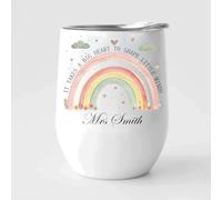 EKAM Personalised Teacher Wine Mug “It Takes a Big Heart to Shape Little Minds” End of School Year Teacher Gift Customise with Teacher’s Name - 12oz Stainless Steel Wine Mug Gift for Teachers
