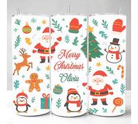 EKAM Personalized Christmas Tumbler Wrap Design Add Your Own Name/Text 20oz Stainless Steel Tumbler Cup with Straw and Lid, Secret Santa Gift - Gift for Christmas Day for Mum, Dad, Friends, Family