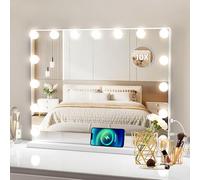 Ekasoco Hollywood Vanity Mirror with Lights, 58X46CM Light Up Mirror with 15 Dimmable Bulbs, Touchscreen Control & 3 Lighting Modes, Vanity Mirror for Bedroom Dressing Room, Tabletop & Wall Mounted