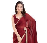 Ekasya Women Rangoli Silk Solid Pattern Ready To Wear Pre-Stitched Saree With Unstitched Blouse (E2086), Maroon, One size