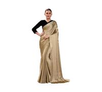 EKDAM AESTHETIC Celebrity Satin Solid Sari Plain Girls woman Saree & Unstitch Blouse (Golden)
