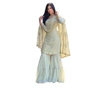 EKDAM AESTHETIC Chinon garara sharara salwar suit for women Muslim Stitched Wedding Dress K-123 (Pista, XL)
