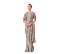 EKDAM AESTHETIC Grey stitched blouse designer jacket style party wear saree woman in saari 9388, _, S
