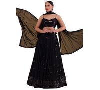 EKDAM AESTHETIC Indian wedding party lehenga Choli Stitched simple lehenga designs for woman HIT, Black 4, S