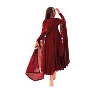 EKDAM AESTHETIC Red Georgette Party Festive Women's Plain Simple Anarkali Dupatta Set DEE Cherry, Multicolor, Medium