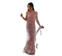 EKDAM AESTHETIC trendy party wear bollywood net saree sequin women in saari blouse S-128, Lavender, S