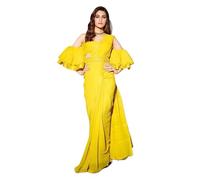 EKDAM AESTHETIC Yellow Cocktail Party 1 minute designer saree Blouse Indian Women in Saari DEE FAIRY, Yellow, Medium
