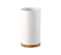 EKDJKK Toothbrush Holder Cup Ceramics & Bamboo for Bathroom, Tooth Brush Cup Holder & Organizer, Space Saving (Matte White, Single Cup)