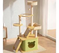 EKDJSN Cat House, Slanted Cat Scratching Board Design, with Sisal Columns, a Large Viewing Platform, a High-transparency Space Capsule and a Plush Hanging Ball(Green)