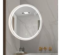 EKDJSN LED Illuminated Bathroom Corner Mirror, Round Wall Pivot Mirror with Metal Frame, 3 Light Colors Dimmable, Swivel Extendable Arm(White,50x50cm/19.7x19.7in)
