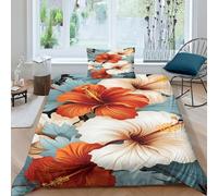 EKDKERBDI Hibiscus Flowers Duvet Cover 3 PCS Hotel Quality Quilt Cover Bedding Set Bed Covers with Pillowcases with Zipper Closure Ultra Soft Anti Allergic Microfiber Single(135x200cm)