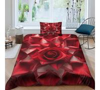 EKDKERBDI Red Flower Duvet Cover Set 3 PCS Hotel Quality Quilt Cover Bedding Bed Covers with Pillowcases with Zipper Closure Breathable Stylish Comforter Single（135x200cm）