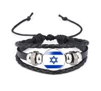 EKENOZ Israel Flag Bracelet I Stand with Israel Bracelet Support Israel Bracelet Braided Leather Israelite Wristband for Men Bangle