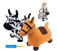 EKEPE Bouncy Hopper Cow & Horse 2 PCS, Inflatable Hopping Outdoor Ride on Bouncy Animal Play Toys with Pump