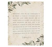EKFBQBGW Botanical Christian Wall-Art - Hebrews 12:1-2 Scripture Print with Floral Design, Inspirational Decor for Room Framed,12x18inch(30x45cm)