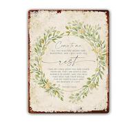 EKFBQBGW Christian Comfort Scripture Sign Matthew 11 28 30 on Rustic Metal Tin Plaque Vintage Wall-Art for Home Church 8 X 12 inch