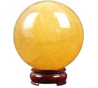 EKFBQBGW Gemstone Ball Yellow Calcite Crystal Ornament with Wooden Base Citrine Crafts for Magic Photography Family Decorative,11cm/4.3in