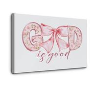EKFBQBGW God is Good All The Time Canvas Wall Art, Inspirational Bible Verse Print with Coquette Pink Bow for Girls Bedroom & Dorm Decor Framed,16x24inch(40x60cm)