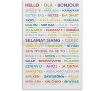 EKFBQBGW Hello Around the World Poster Greetings in Different Languages Typography Art Canvas Print for Modern Wall Decor Framed,12x18inch(30x45cm)