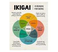 EKFBQBGW IKIGAI & Mental Health Poster - Inspirational Chart for Finding Joy in Life, Affirmation Wall Decor for Bedroom, Classroom & Office Framed,08x12inch(20x30cm)