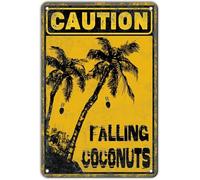 EKFBQBGW Playful Caution Falling Coconuts Chipped Edge Metal Sign Wall Hanging For Boat Dock Marina Lake House Waterfront 8 X 12 inch